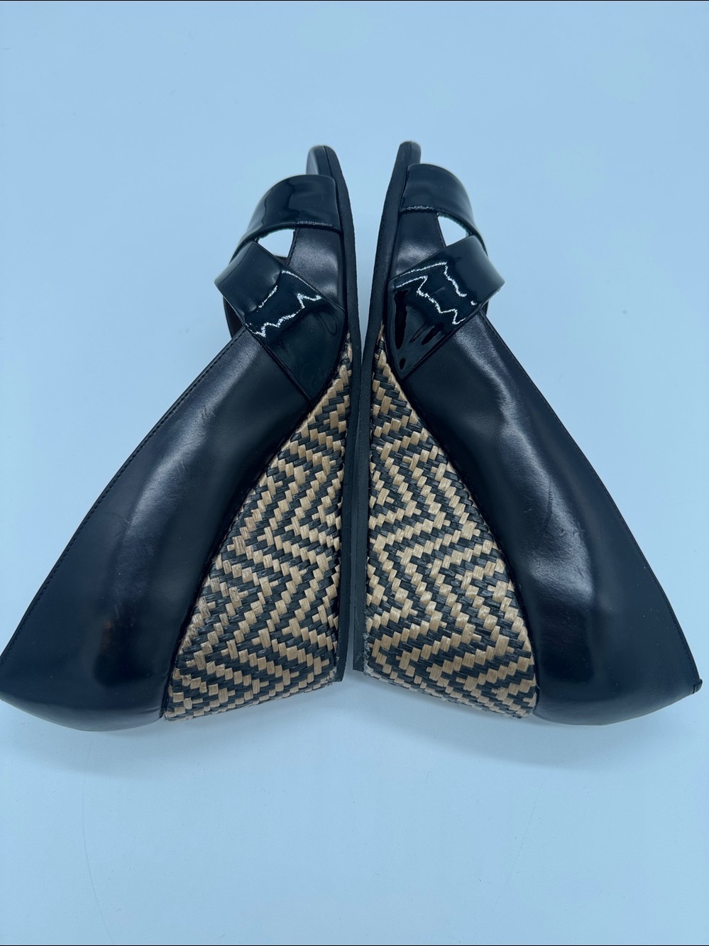 Anyi Lu black leather peep toe wedge heels - Picture 6 of 10